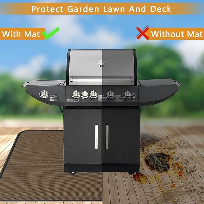 Anze Under Grill Mat for Outdoor Grill, 36 x 48 in，Brown