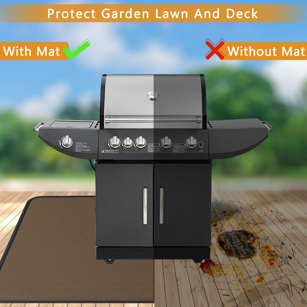 Anze Under Grill Mat for Outdoor Grill, 38 x 65 in，Brown