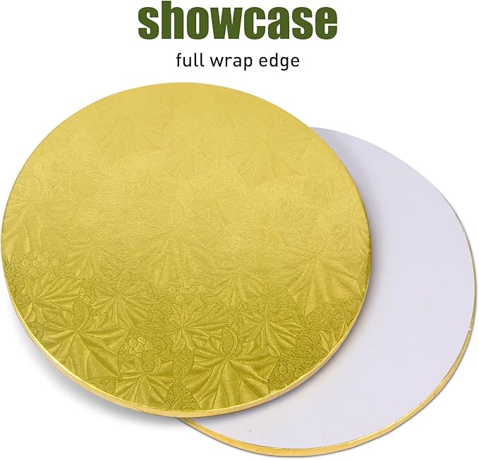 Bekoetoz 10-Pack Round Gold Cake Drum Board 12 Inch Sturdy 1/2 Inch Thick Full Wrap Edge Cake Base for Heavy Tiered Cakes(12" Gold)