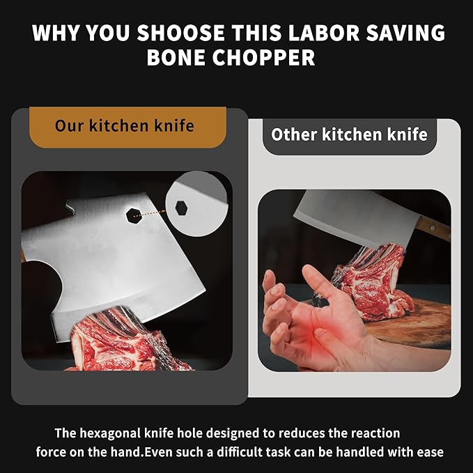 Kitory Meat Cleaver 6 Inch Bone Chopper Knife - Heavy Duty Butcher Cleaver with Wood Handle, High Carbon Stainless Steel Blade, Professional Kitchen Bone Breaker for Home & Commercial Use