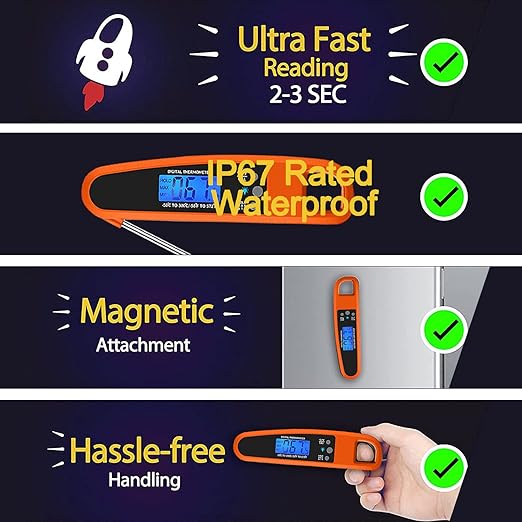 LIKEPAI Orange Instant Read Meat Thermometer for Kitchen Cooking