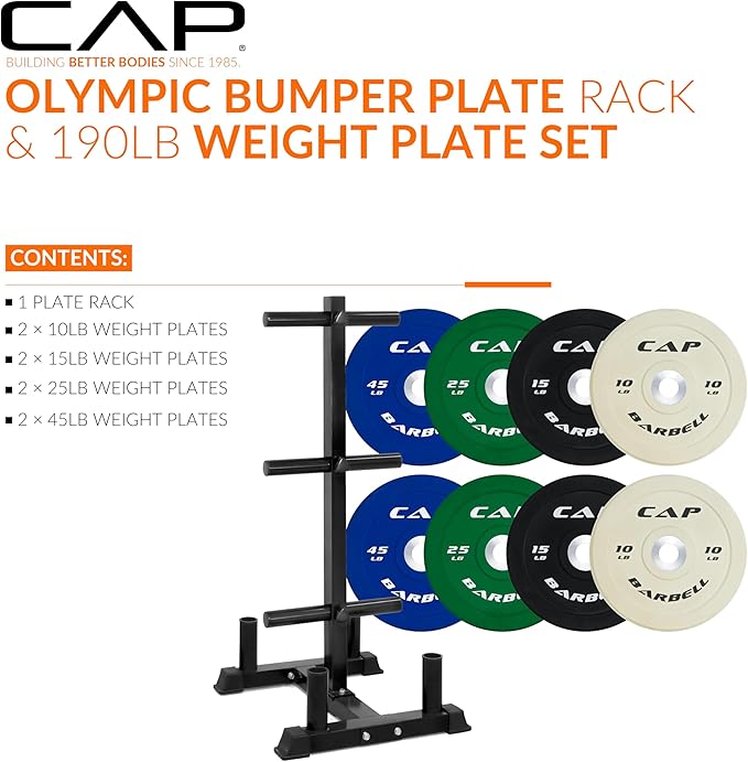 CAP 190lb Competition Olympic Bumper Plate Set with Storage Rack