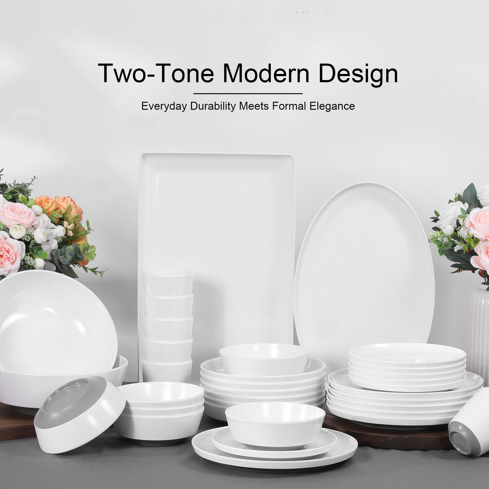 Webbylee Melamine Dessert Plates Set of 6-7.5" Serving Durable Dishes Perfect for Kitchen Outdoor Use,Durable Small Plates for Salad-White & Grey