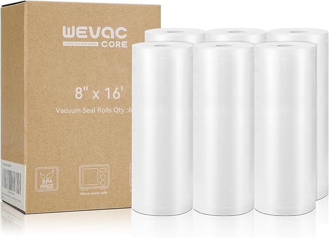 Wevac Vacuum Sealer Bags for Food 8x16 6 Rolls, Fit Food Saver Machines