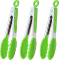 HINMAY Mini Tongs with Silicone Tips 7" Cooking Tongs, Set of 3 (Green)