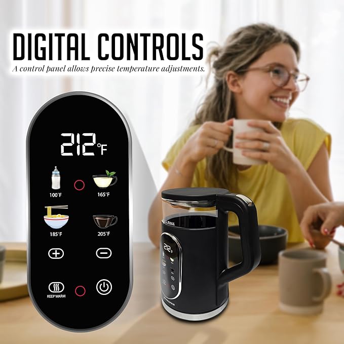 OVENTE 1.7L Electric Kettle with Digital Touchscreen, 1500W, Black KD96B