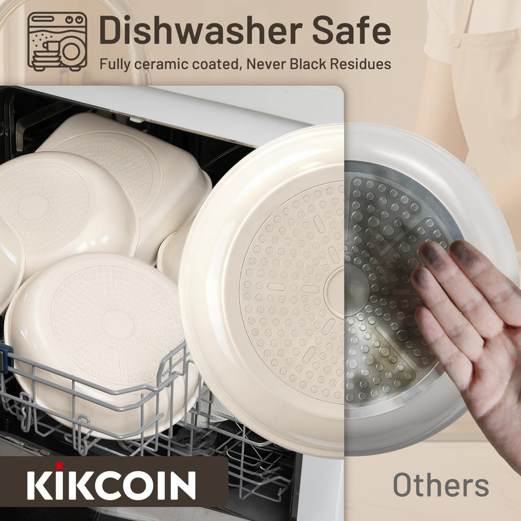 KIKCOIN Nonstick Pots and Pans Set - Ceramic Cookware Set with Detachable Handle - 25 Pack Healthy Pans Set for Cooking - Stackable for RV Kitchen, Induction Ready - Dishwasher and Oven Safe