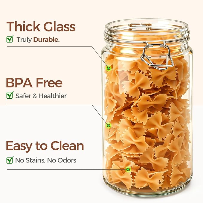 ComSaf Glass Pantry Jars with Airtight Lids 34 oz 3 Pack Coffee Canisters