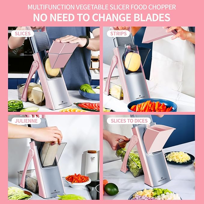 ONCE FOR ALL Safe Mandoline Slicer Plus, Bigger Size, Kitchen Slicer, Pink