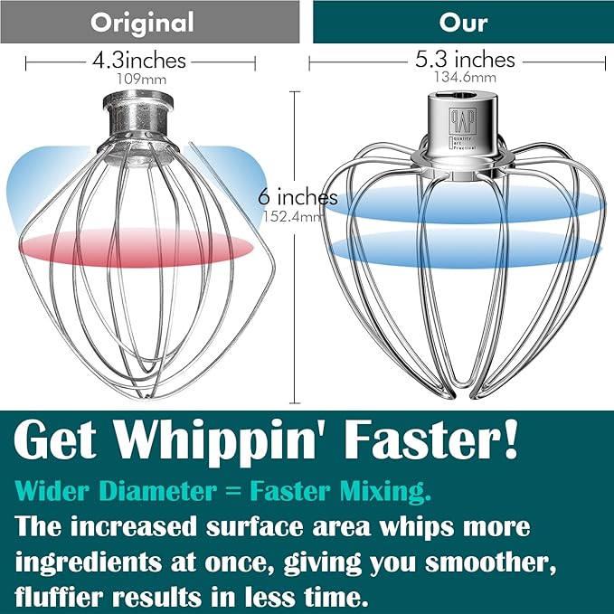 QAP Stainless Steel Wire Whip Fits KitchenAid 4.5 5 QT Tilt Head