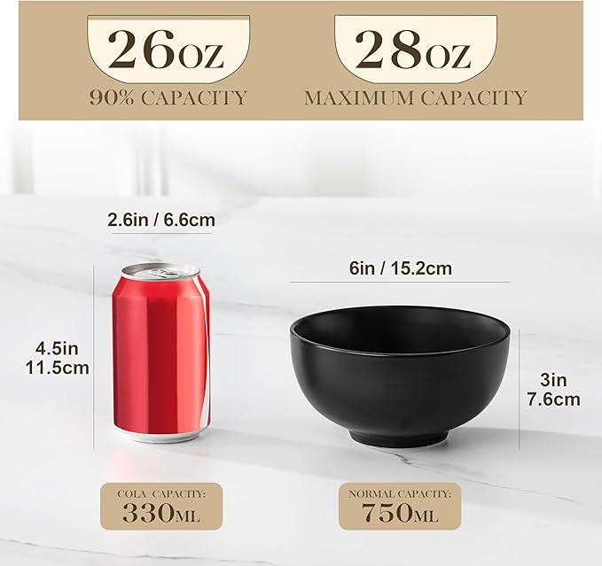 MALACASA 26 Qz Porcelain Soup Bowls, White Ceramic Cereal Bowls for Kitchen 6 inch Bowls Set of 6 for Oatmeal Salad Fruit Rice Dishwasher and Microwave Safe, Series Regular