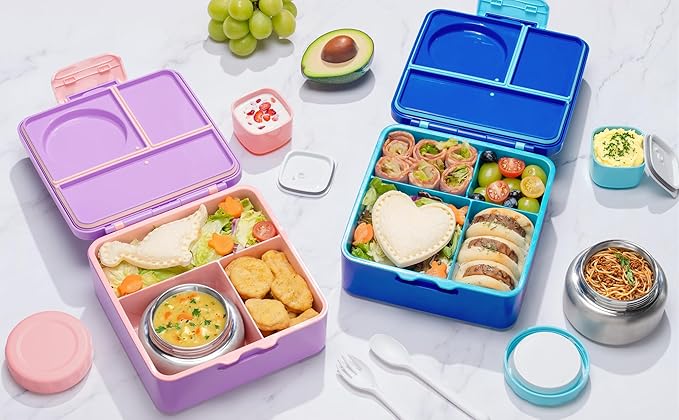 Fimibuke 60oz Kids Bento lunch Box with Insulated Lunch Bag & 8.5oz Thermo