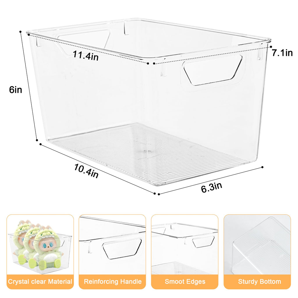 Attelite Clear Plastic Storage Bins,Large 12 Pack Pantry Organizer with Handle,BPA Free Plastic Storage Containers for Fridge,Closet,Bathroom,Under Sink and Kitchen Organization