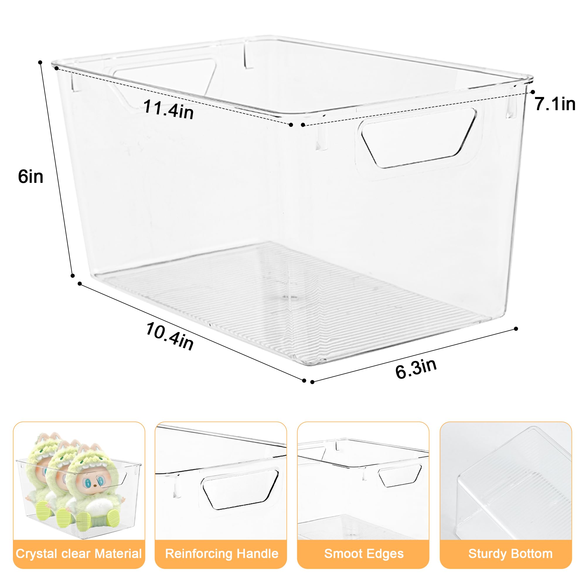 Attelite Clear Plastic Storage Bins,Large 12 Pack Pantry Organizer with Handle,BPA Free Plastic Storage Containers for Fridge,Closet,Bathroom,Under Sink and Kitchen Organization