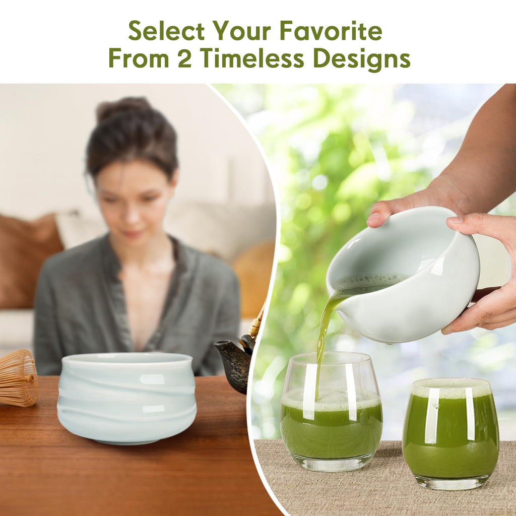 Matcha Whisk Set – Ceramic Matcha Set with Matcha Bowl, Matcha Whisk & Holder, Bamboo Scoop, Tea Towel – 5-Piece Japanese Matcha Kit for Matcha Lovers, Beginners & Gifting (Gray, 17oz)