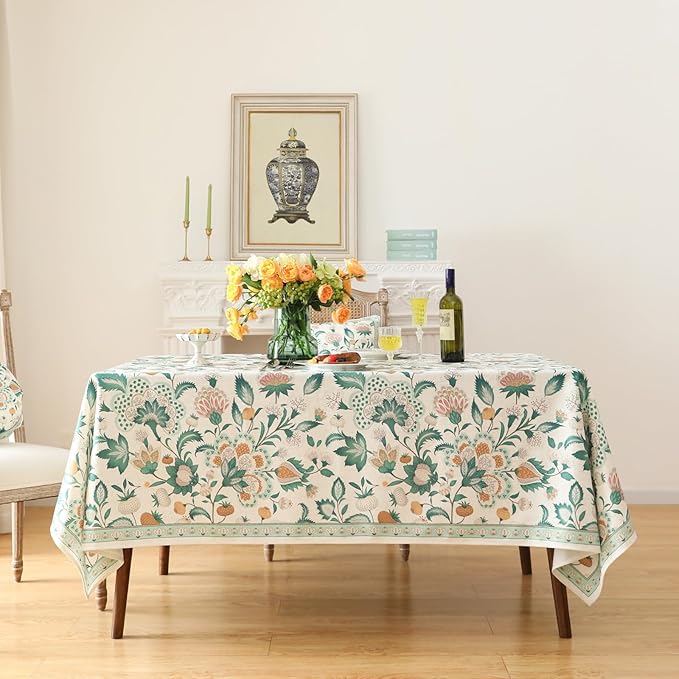 patdrea Vintage French Linen Tablecloth,Square,55"x55"-Tree Life