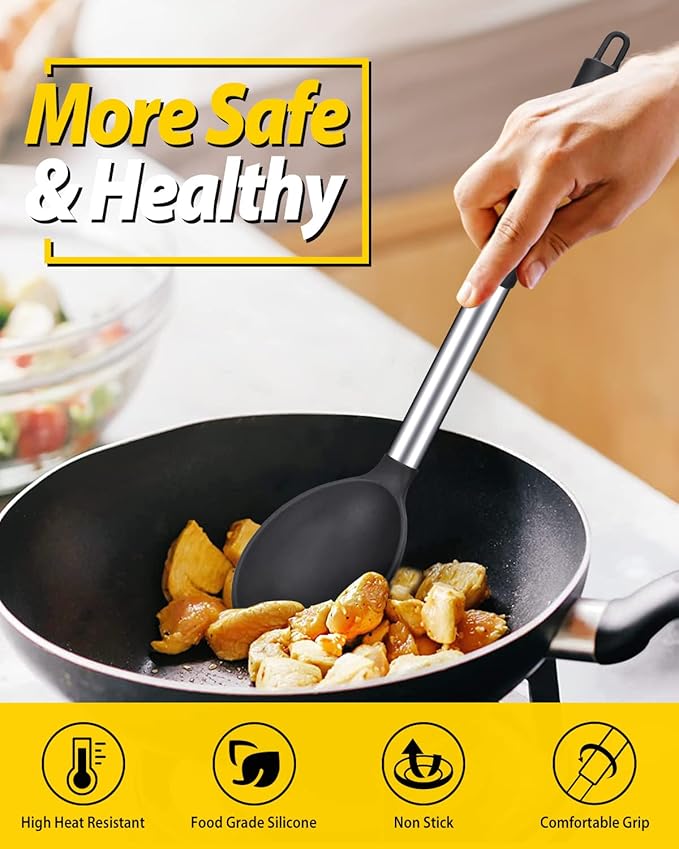 BUNDLEPRO Silicone Cooking Spoons for Non Stick Cookware, 2 Pack