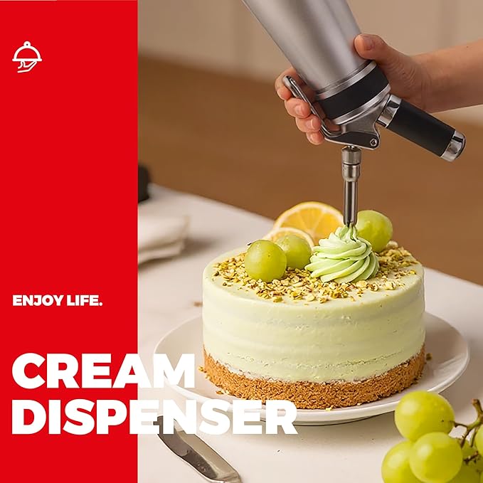 Whipped Cream Dispenser 500ml, Professional Cream Whipper with 8 Nozzles