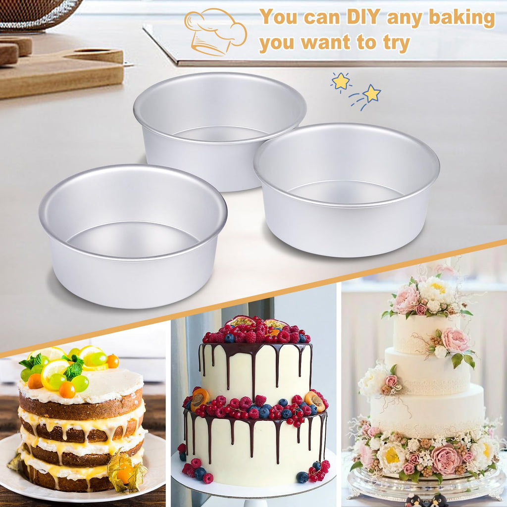 HomeMall 9 x 3 inch Round Cake Pan Set of 3, Aluminum Baking Pans for Layer Cakes, Heavy Duty Non-Stick, Evenly Baking Molds for Home Kitchen, Tapered Sides