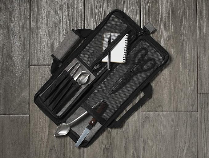 Asaya Chef Knife Roll Bag - 12-Pocket Chefs Case for Kitchen Knives and Utensils, Lightweight Stain-Resistant Waxed Nylon Chef Knife Bag - Knives Not Included (Grey)