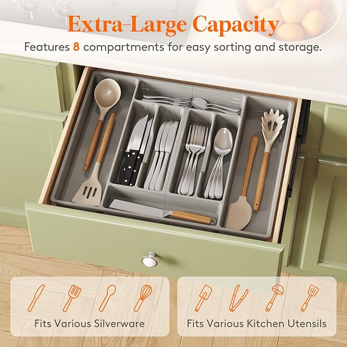 Lifewit Silverware Organizer, Plastic Kitchen Utensil Drawer Tray