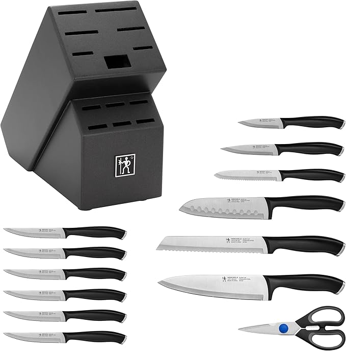 HENCKELS Silvercap 14 Piece Knife Block Set, German-Engineered, Black