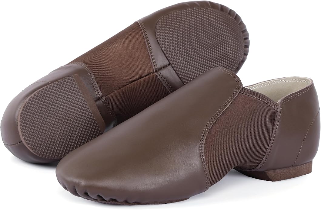 Linodes Leather Jazz Shoe Slip-on for Women Men Dance Shoes Coffee 4M