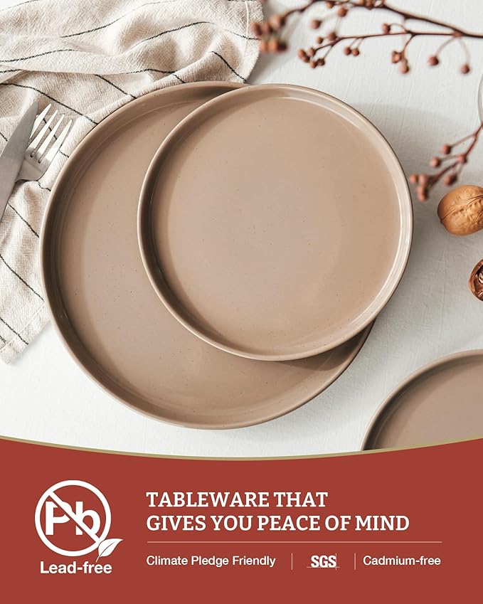Famiware Milkyway 16-Piece Stoneware Plates and Bowls, Cinnamon Brown