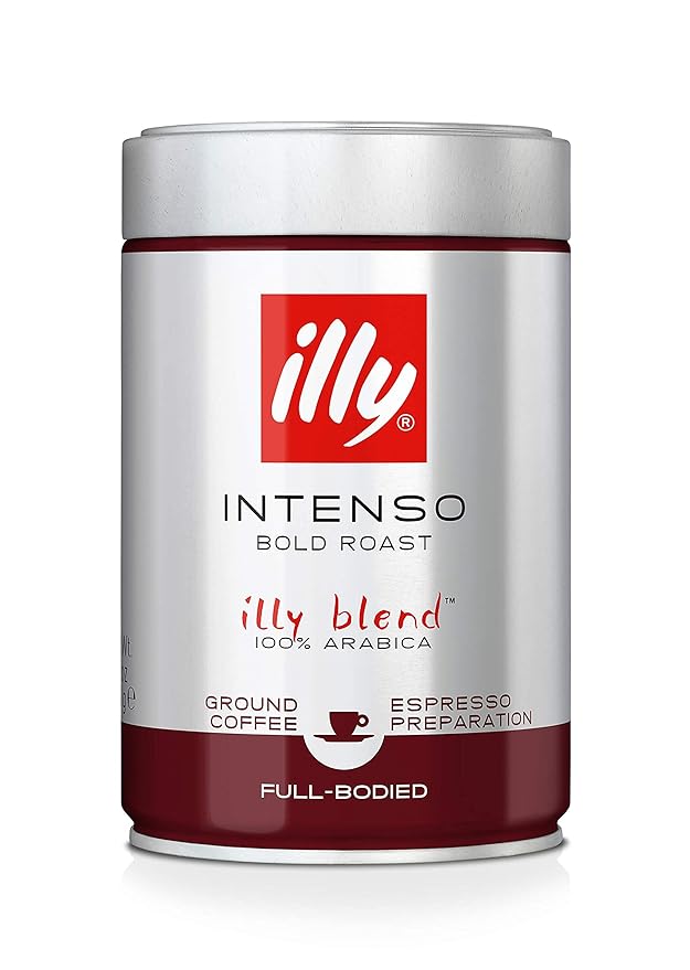 illy Intenso Ground Espresso Coffee, Bold Roast, Intense, Robust and Full Flavored With Notes of Deep Cocoa, 100% Arabica Coffee, No Preservatives, 8.8 Ounce Can (Pack of 1)