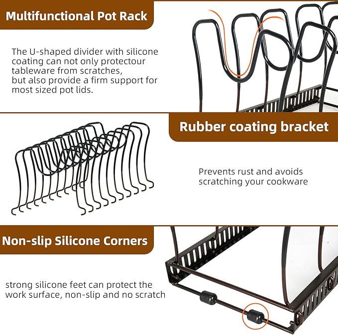 ROOHUA Pot and Pan Lid Organizer Rack for Under Cabinet, Grey