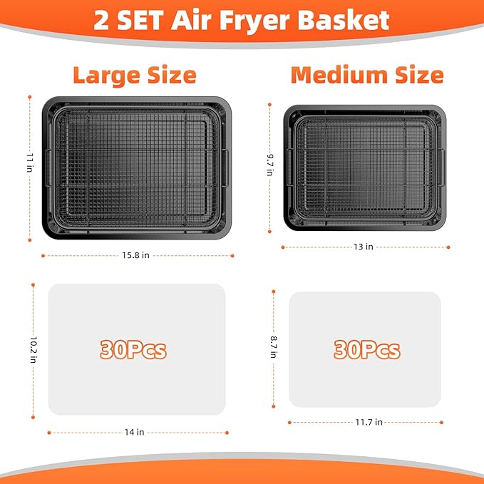 Air Fryer Basket, DEGOVIN 2 Set Large&Medium Oven Air Fryer Basket and Tray