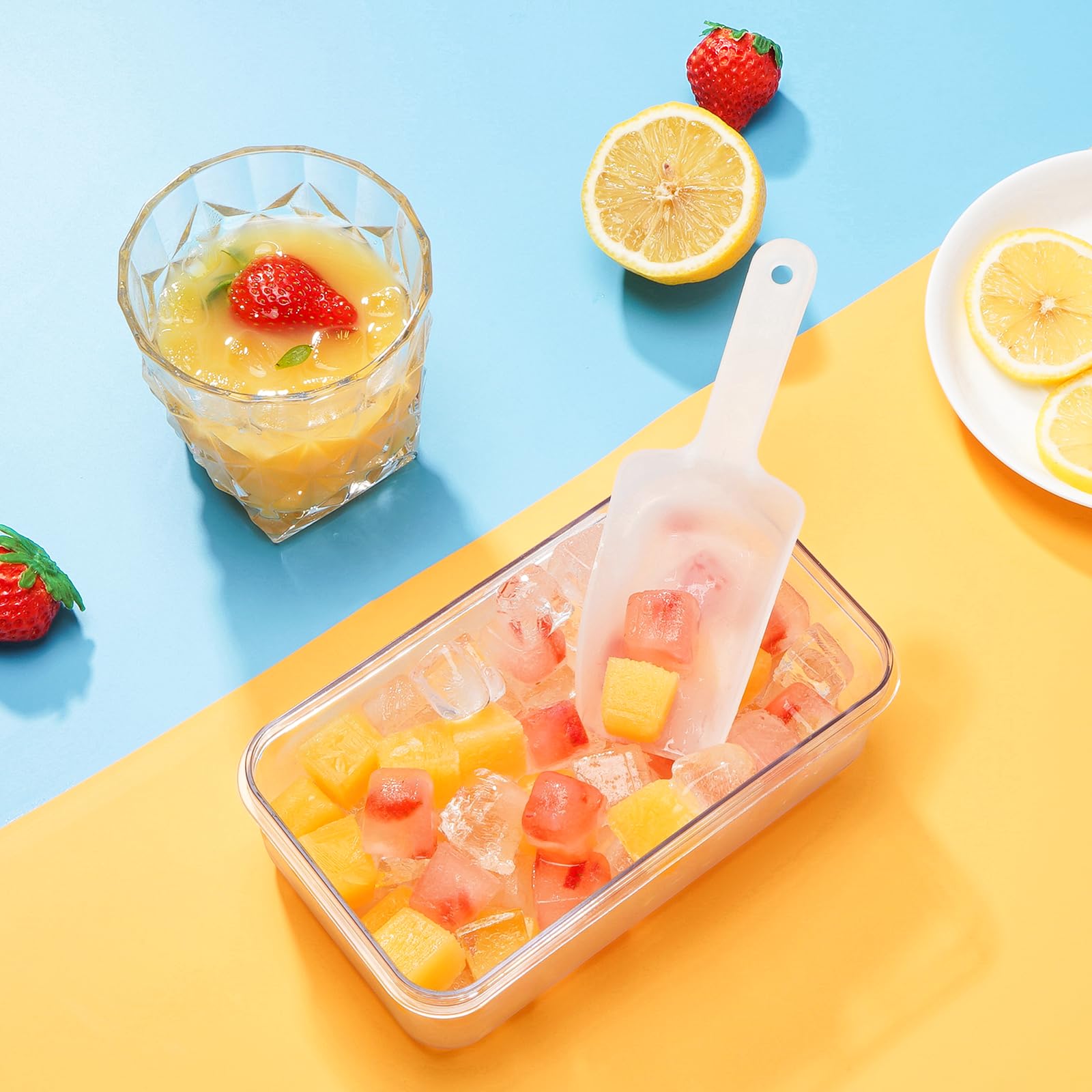 PHINOX Ice Cube Tray with Lid and Bin, Easy Release 84 Cubes for Freezer