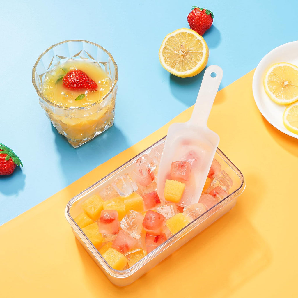 PHINOX Ice Cube Tray with Lid and Bin, Easy Release 28 Cubes for Freezer