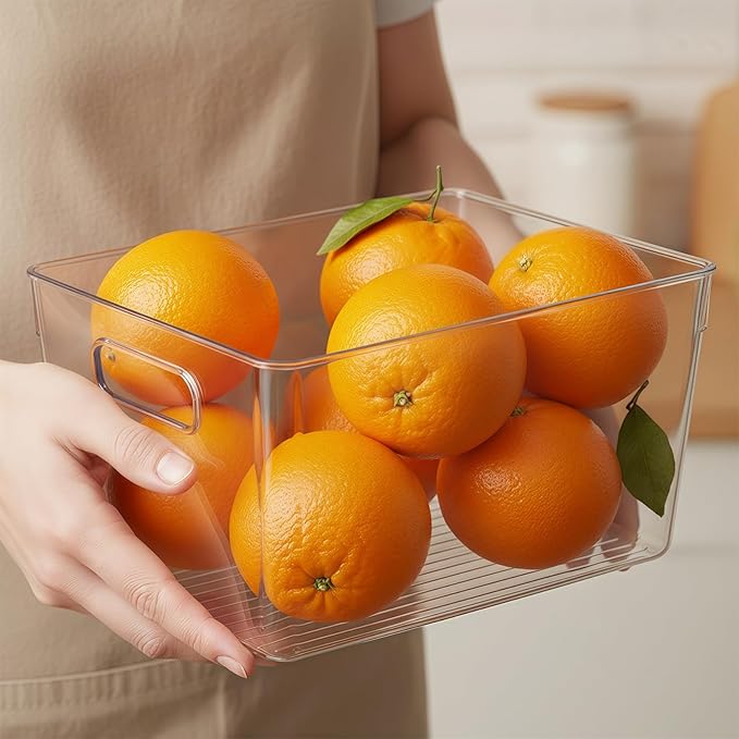 Clear Fridge Organizer Bins with Handles, 6 Pack Medium 10×6×5 Inch