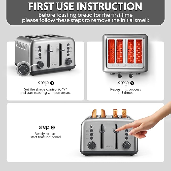 BUYDEEM DT640 4-Slice Toaster, 7 Shade Settings, Extra Wide 1.5’’ Slots for Bagel & English Muffin, 6 Toasting Functions, Retro Stainless Steel Toaster with High Lift Lever, 1800W, Retro Silver