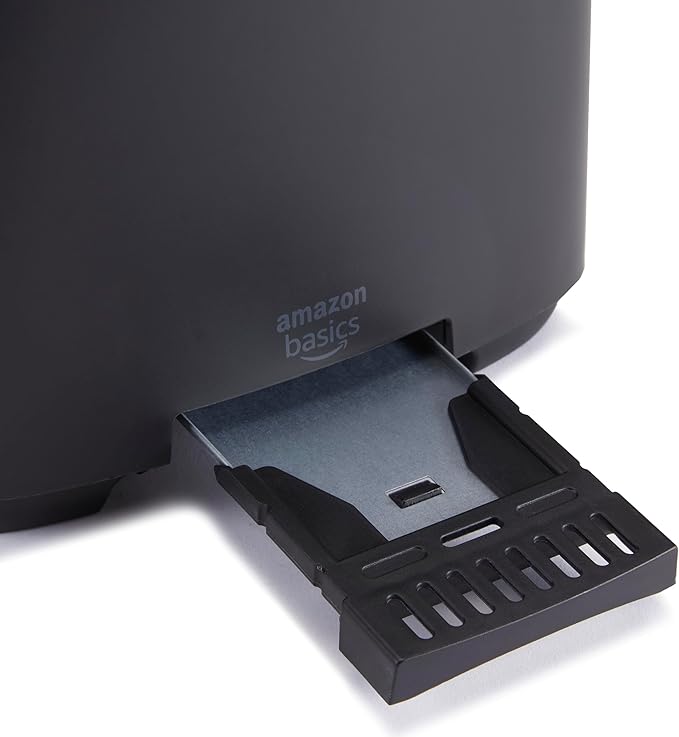 Amazon Basics 2 Slice Toaster, Extra Wide Slots for Bagels and Specialty Breads, 7 Browning Levels, Removable Crumb Tray, Defrost/Cancel/Bagel Buttons, 800W, Black & Silver