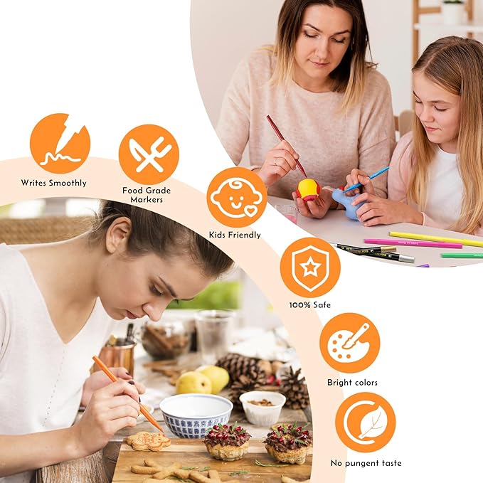 Jewem Edible Markers Food Coloring Pens 14Pcs Double Sided 0.5mm Tip