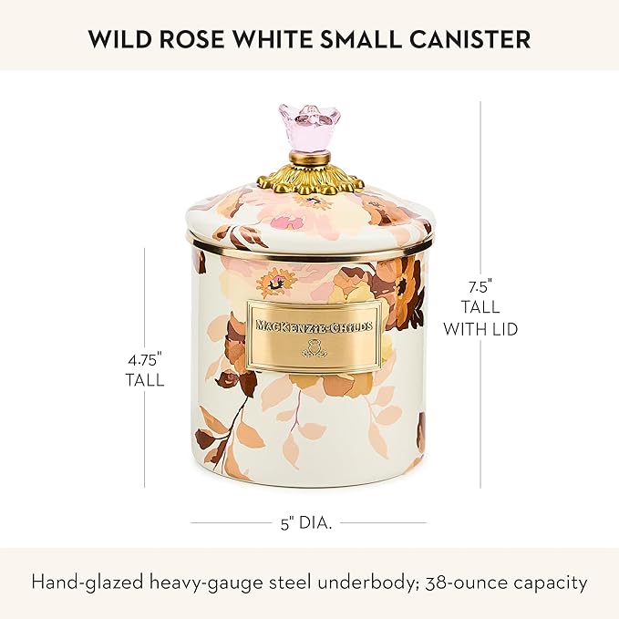 MACKENZIE-CHILDS Enamel Canister, Small, Wild Rose White