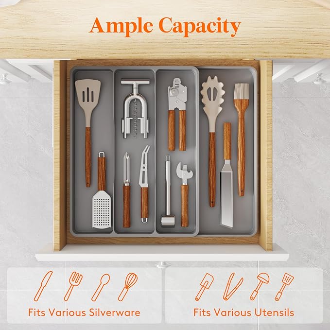 Lifewit Utensil Organizer for Kitchen Drawer, Expandable Cooking Tray