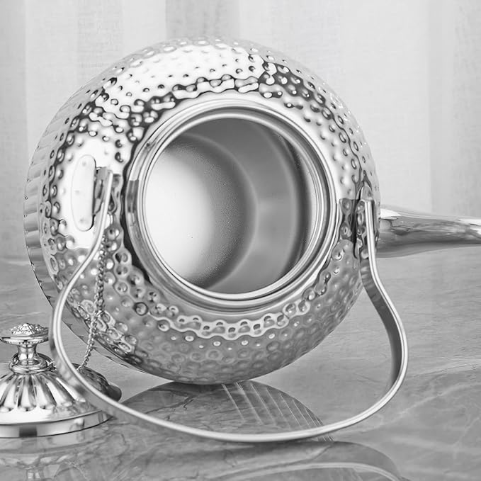 SANQIAHOME Antique 1.8L (60 Oz) Stainless Steel Teapot with Infuser Silver