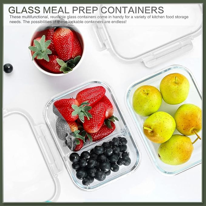 KOMUEE 10 Packs 30 oz Glass Meal Prep Containers with Lids, White