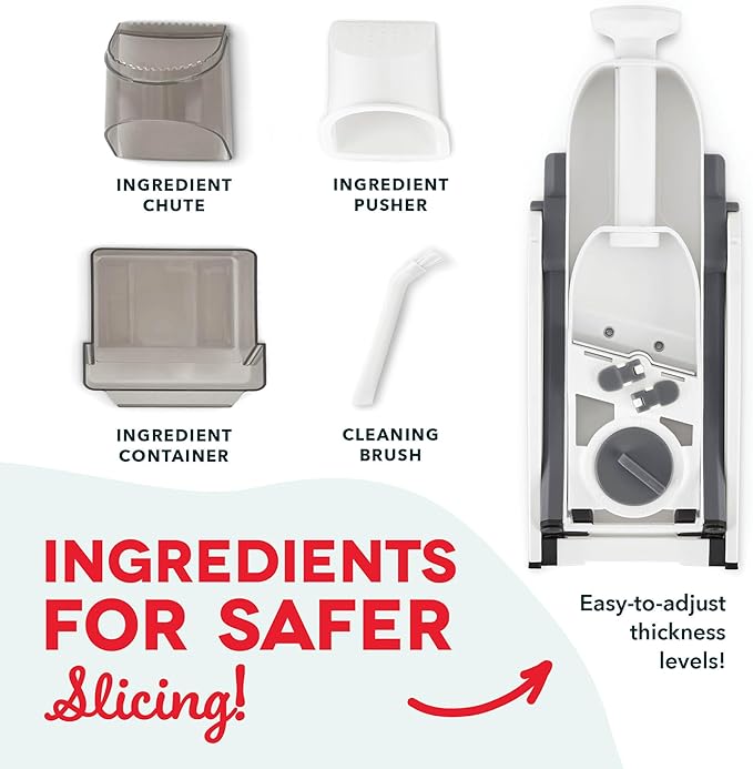 Dash Safe Slice® Mandoline - Compact, Foldable Food Slicer - Slice, Dice, Julienne & More - Perfect for Quick Food Prep - Recipe Guide Included - Cool Grey