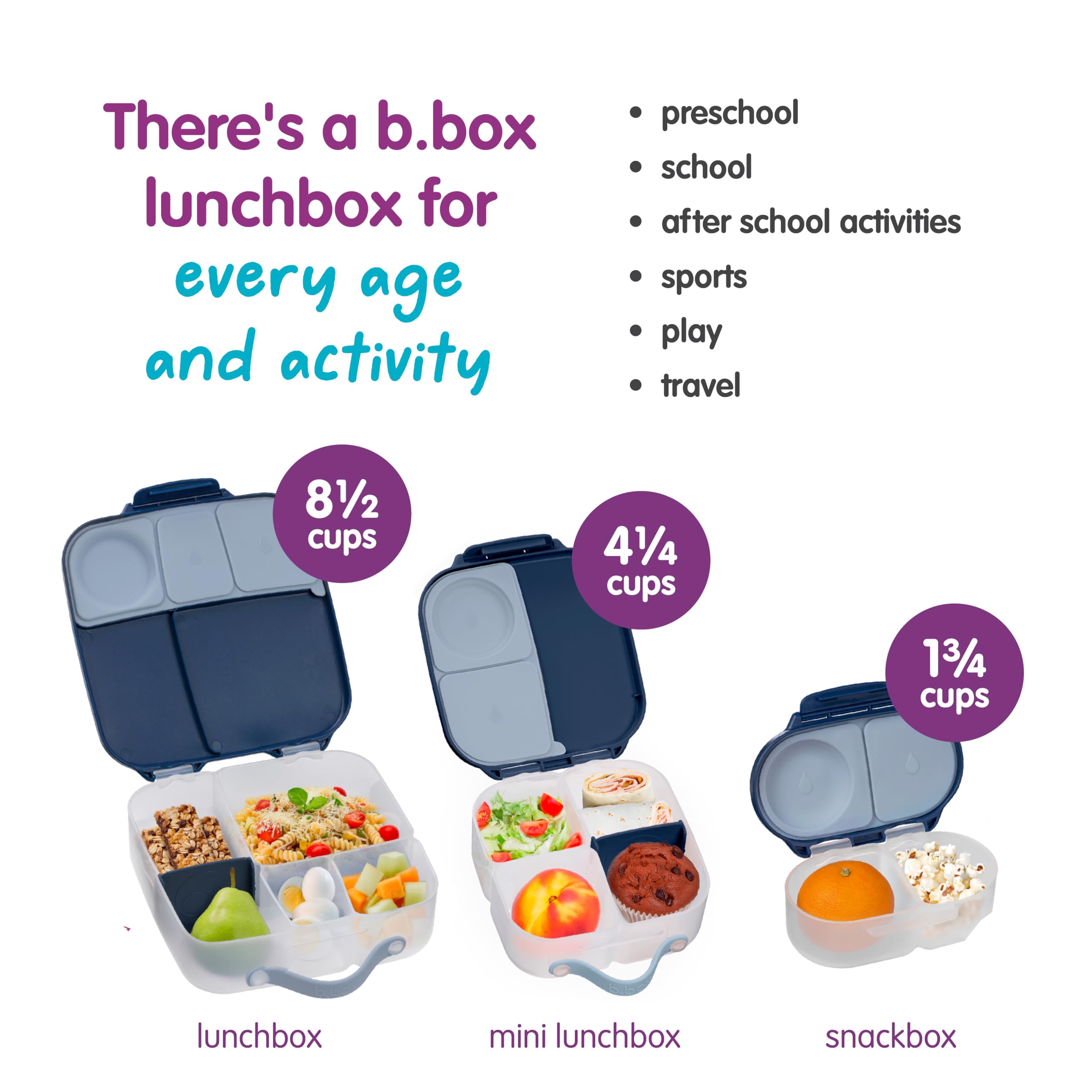 b.box Mini Lunch Box, Snack Containers for Kids, Lunch Box Kids, 4.25 Cup