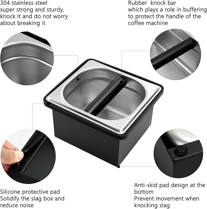 Espresso Knock Box Stainless Steel Coffee Puck Container Knockbox