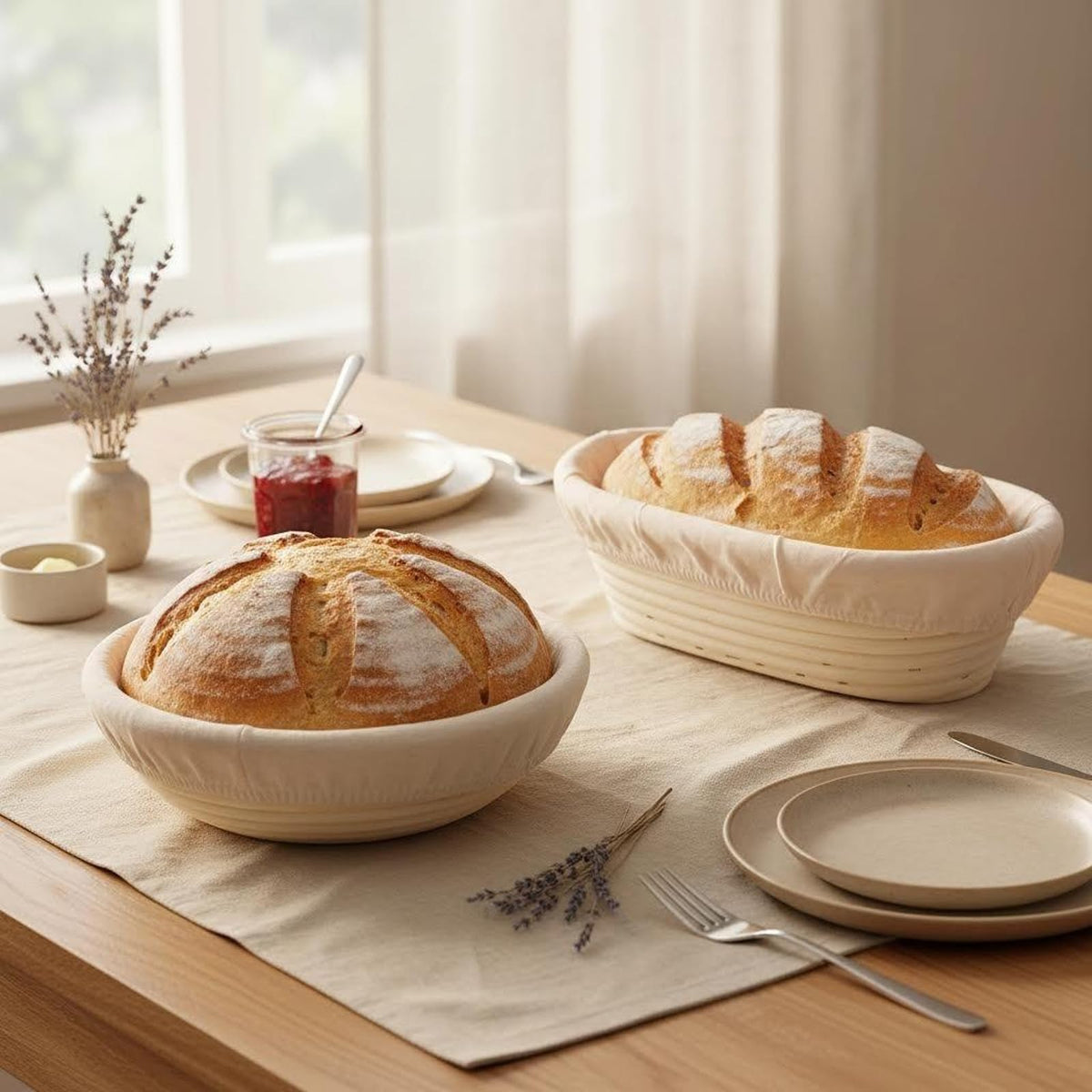 Banneton Bread Proofing Basket Set with Liners,9 Inch Round & 10 Inch Oval Sourdough Baking Kit for Professional & Home Use