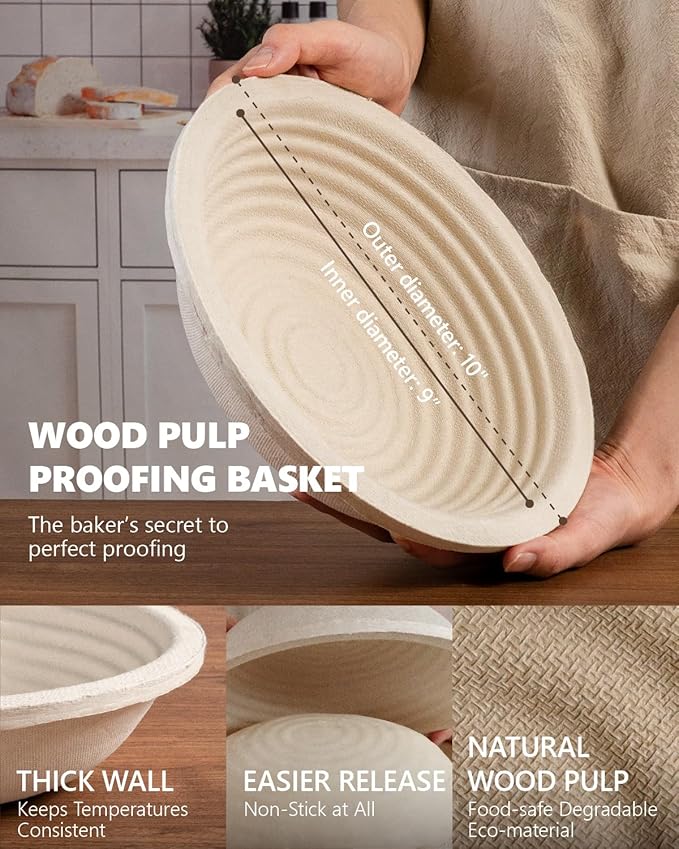 Rorecay Wood Pulp Banneton Bread Proofing Baskets, Set of 2, 9 Inch Round
