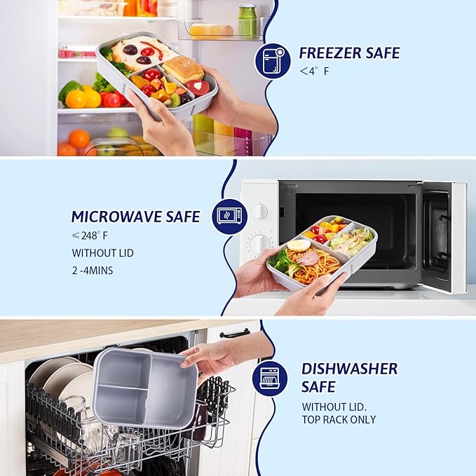 MISS BIG® Bento Lunch Box for Kids, 1150ml, 3 Compartments, Gray