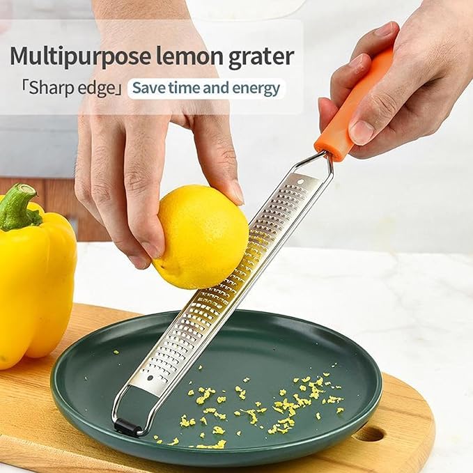 Lemon Zester & Cheese Grater Set of 2,Kitchen Zester Tool for Cheese,Lemon,Nutmeg, Chocolate, Fruits, Vegetables With Protective Cover (Orange)