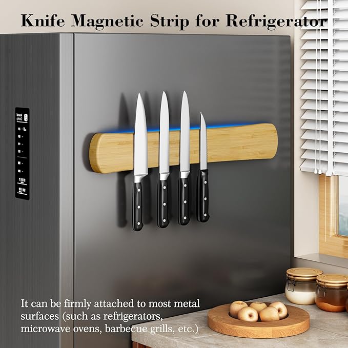 Magnetic Knife Holder, 18 Inch Bamboo Wood Knife Strip for Wall or Fridge