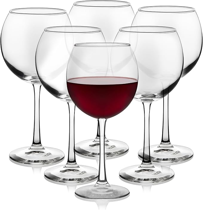 Libbey Vina Glassware Set, Elegant, Balloon-Shaped Red Wine Glasses Set of 6, Long Stem Wine Glasses for Weddings, Birthdays, and Special Occasions